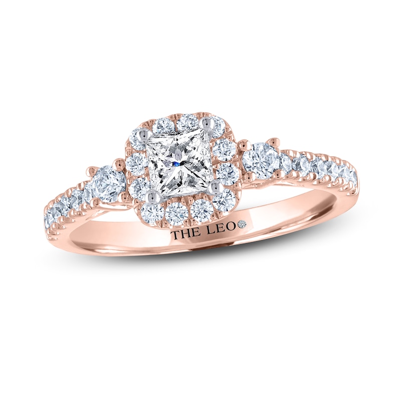 THE LEO Diamond Engagement Ring 3/4 ct tw Princess/Round Rose Gold Plated