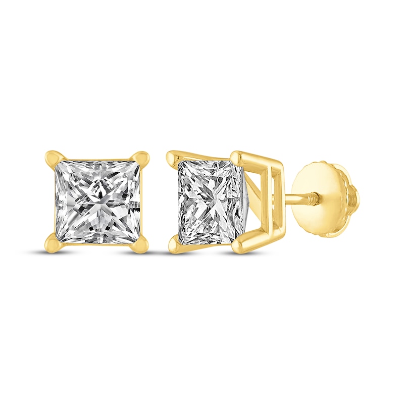 Princess-Cut Diamond Solitaire Stud Earrings 1-1/4 ct tw Yellow Gold Plated