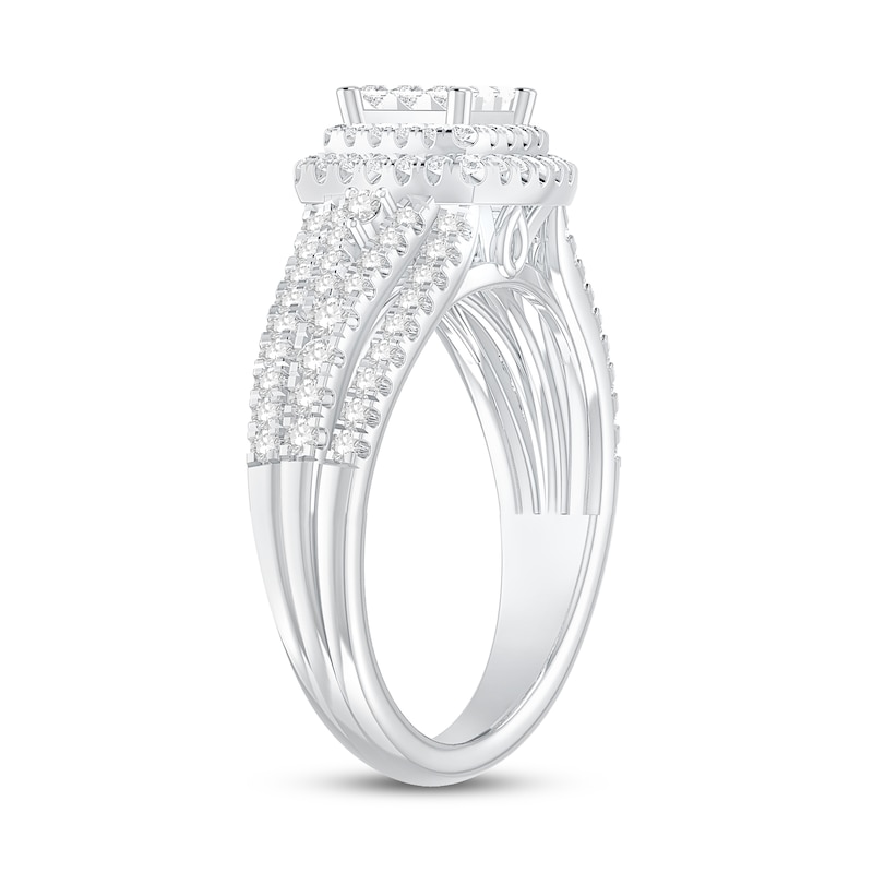 Diamond Engagement Ring 7/8 ct tw Princess & Round White Gold Plated