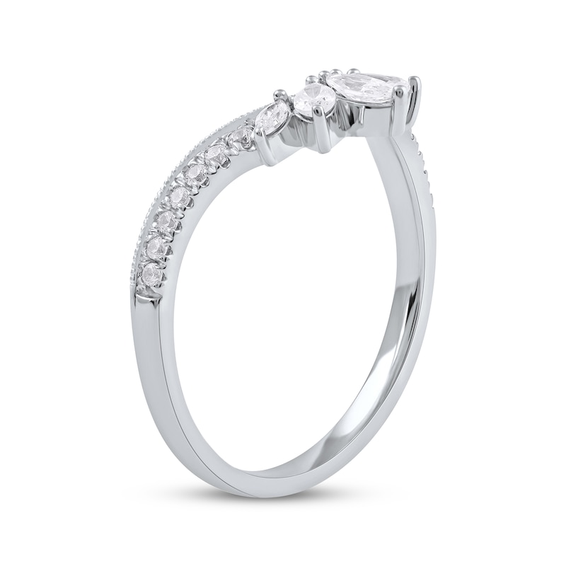 Marquise & Round-Cut Diamond Contoured Anniversary Band 1/3 ct tw White Gold Plated