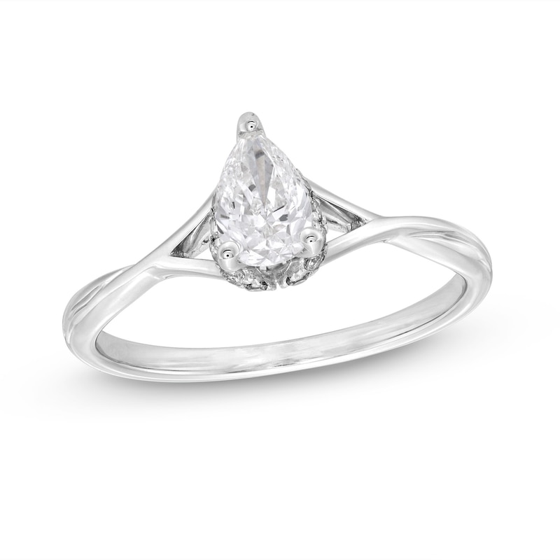 Diamond Solitaire Engagement Ring 5/8 ct tw Pear-Shaped White Gold Plated