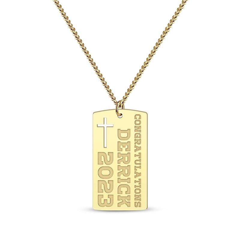 Men's Congratulations with Cutout Cross Name & Date Dog Tag Necklace Yellow Gold Plated 22"