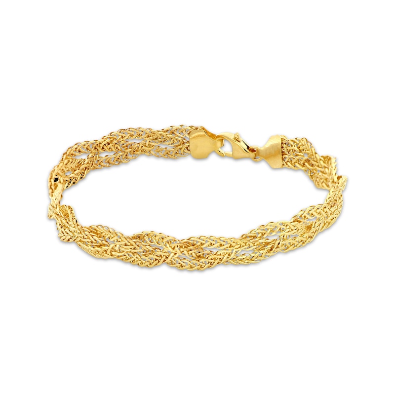 Braided Hollow Chain Bracelet Yellow Gold Plated 7.75"