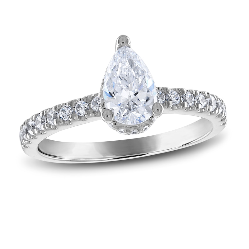 Diamond Engagement Ring 1-1/3 ct tw Pear & Round White Gold Plated