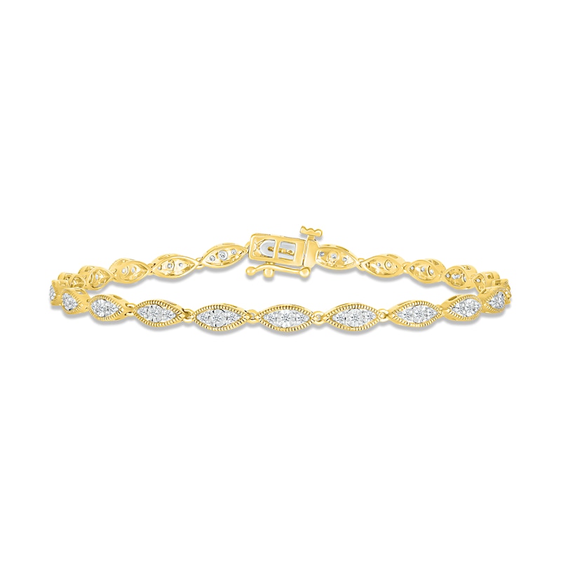 Diamond Milgrain Bracelet 3/8 ct tw Round-cut Yellow Gold Plated 7"