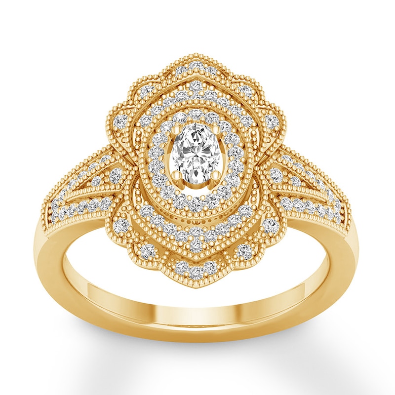 Diamond Ring 3/8 ct tw Oval & Round Yellow Gold Plated