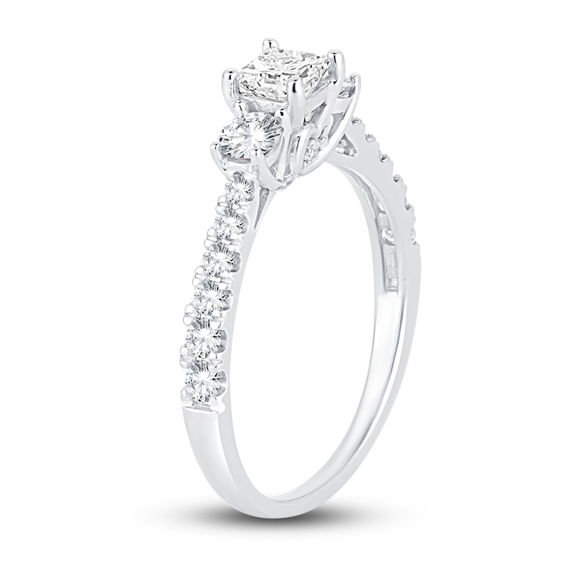 Three-Stone Diamond Engagement Ring 1 ct tw Princess/Round-Cut White Gold Plated