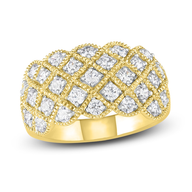 Diamond Checker Ring 1 ct tw Round-cut Yellow Gold Plated