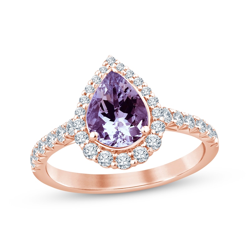 Amethyst & Diamond Engagement Ring 1/2 ct tw Pear & Round-cut Rose Gold Plated