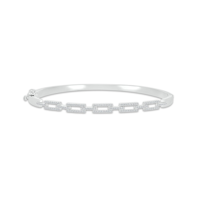 Round-Cut Diamond Rectangle Paperclip-Link Hinged Bangle Bracelet 1/2 ct tw White Gold Plated