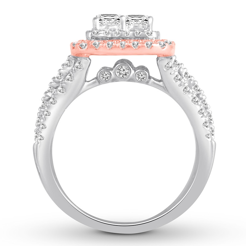 Diamond Engagement Ring 1-3/4 ct tw Princess & Round Gold Plated