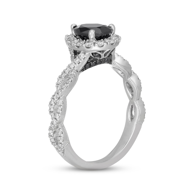 Neil Lane Black & White Diamond Engagement Ring 1-1/2 ct tw Pear & Round-cut White Gold Plated