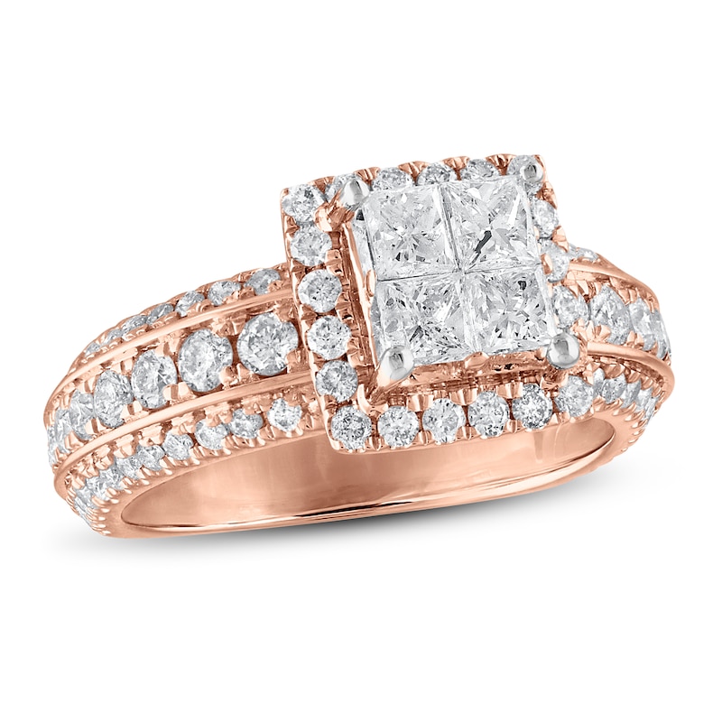 Diamond Engagement Ring 2 ct tw Princess & Round Rose Gold Plated