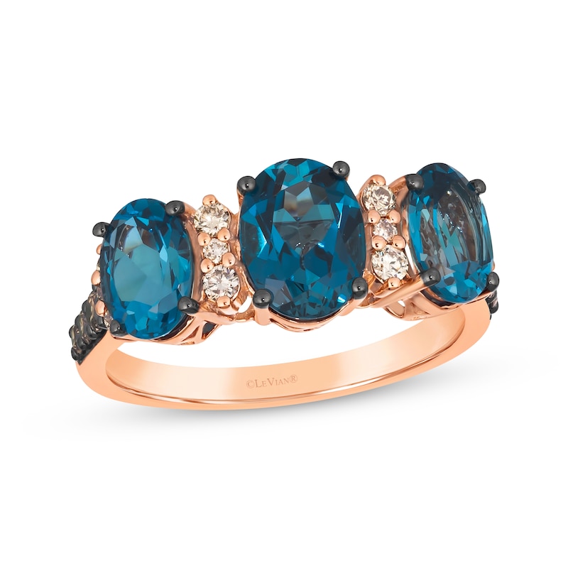 Le Vian Blue Topaz Ring 1/4 ct tw Diamonds Strawberry Gold Plated
