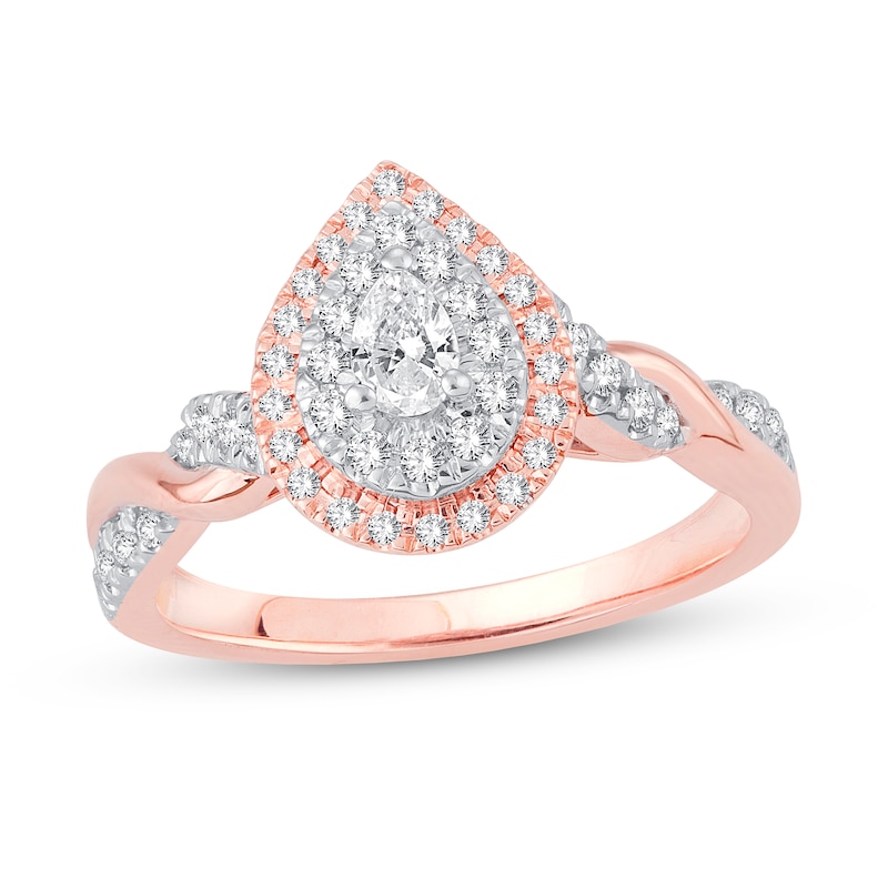Diamond Engagement Ring 1/2 ct tw Pear & Round Rose Gold Plated