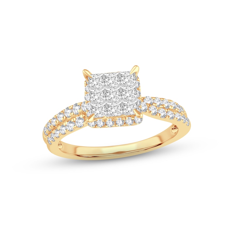 Multi-Diamond Engagement Ring 1 ct tw Princess & Round-cut Yellow Gold Plated