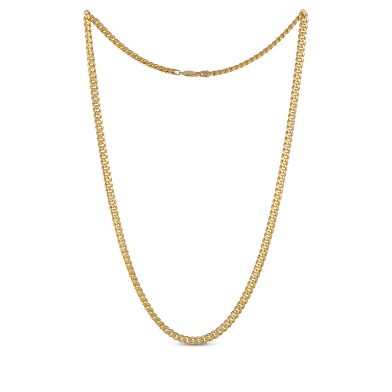 Solid Cuban Curb Chain Necklace 4.4mm Yellow Gold Plated 20"
