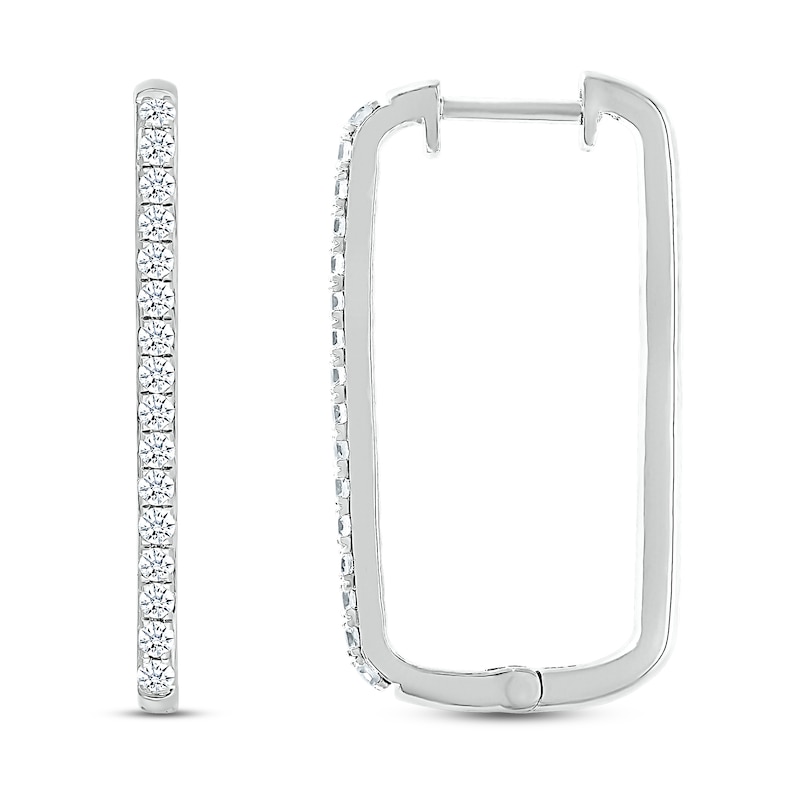 Diamond Paperclip Hoop Earrings 1/2 ct tw Round-cut White Gold Plated