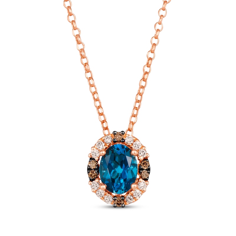 Le Vian Blue Topaz Necklace 1/5 ct tw Diamonds Strawberry Gold Plated 18"