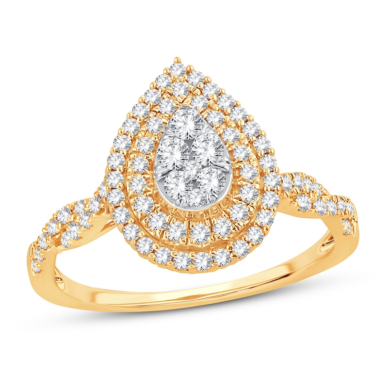 Multi-Stone Diamond Engagement Ring 1/2 ct tw Round-cut Yellow Gold Plated