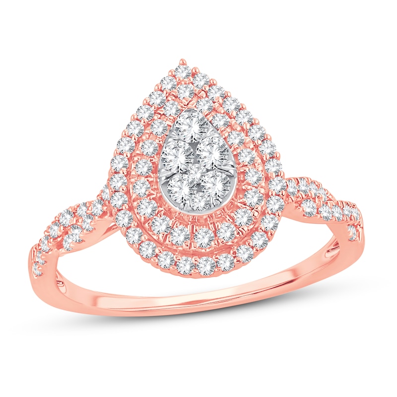 Multi-Diamond Engagement Ring 1/2 ct tw Round-cut Rose Gold Plated