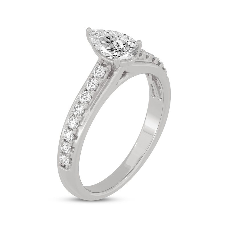 Pear-Shaped & Round-Cut Diamond Engagement Ring 3/4 ct tw White Gold Plated
