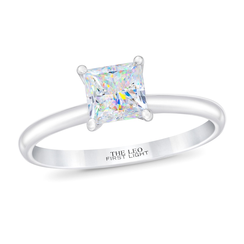 THE LEO First Light Diamond Princess-Cut Solitaire Engagement Ring 1 ct tw White Gold Plated