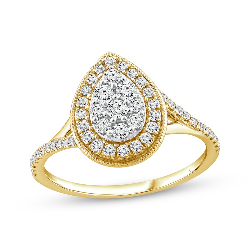 Multi-Diamond Center Teardrop-Shaped Engagement Ring 1/2 ct tw Yellow Gold Plated