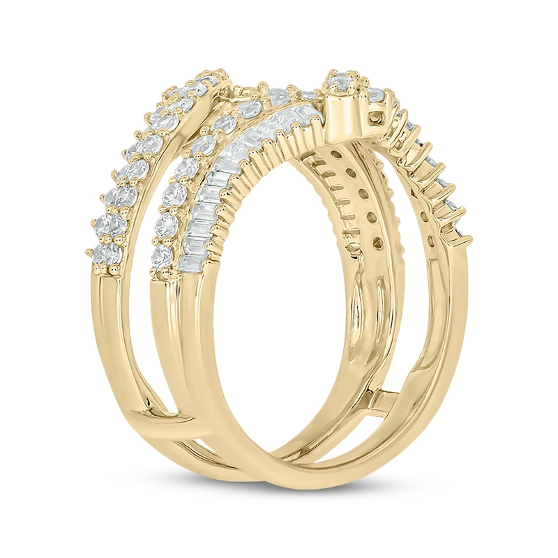 Baguette & Round-Cut Diamond Enhancer Ring 1 ct tw Yellow Gold Plated