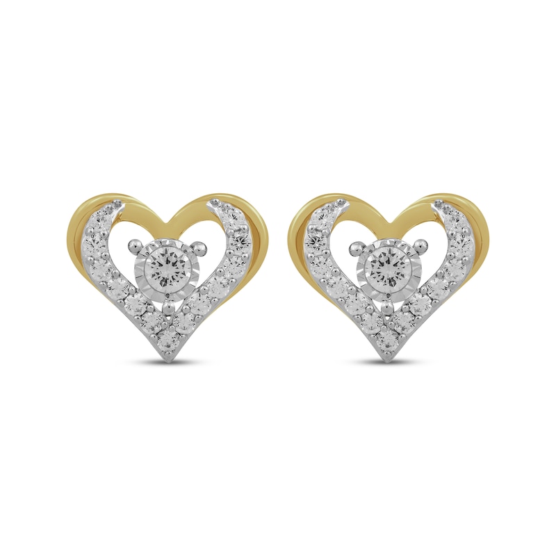 Diamond Open Heart Stud Earrings 1 ct tw Yellow Gold Plated