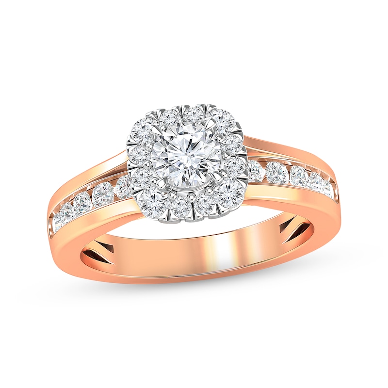 Diamond Halo Engagement Ring 1-3/8 ct tw Round-cut Rose Gold Plated