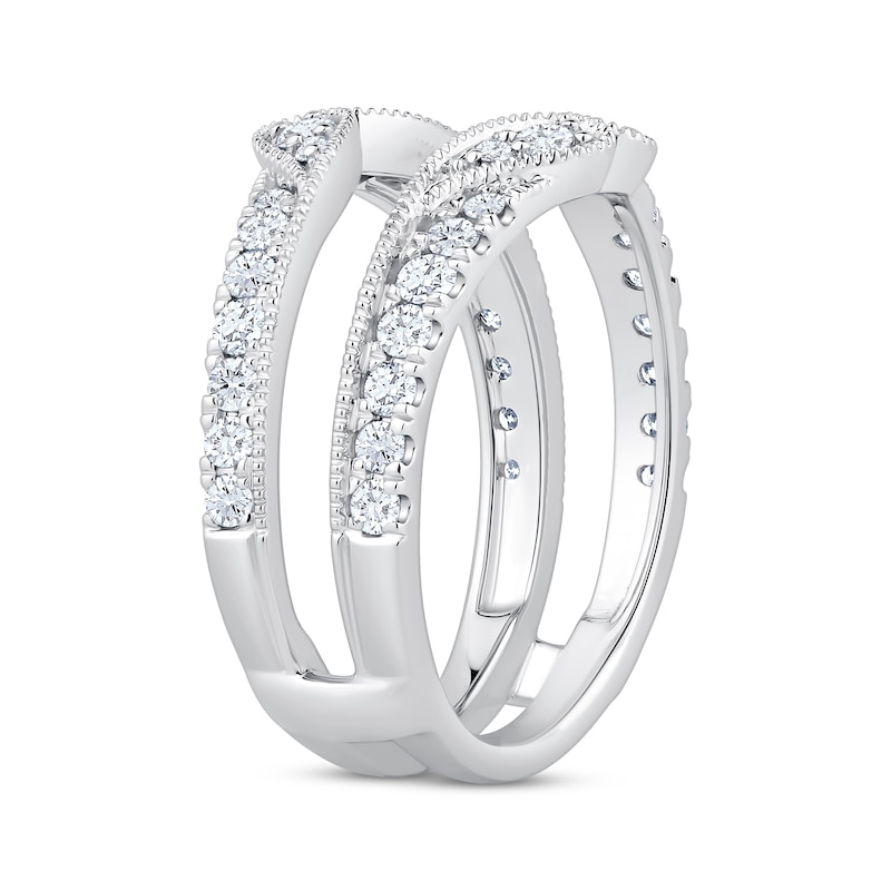 Vintage-Inspired Round-Cut Diamond Paisley Enhancer Ring 3/4 ct tw White Gold Plated