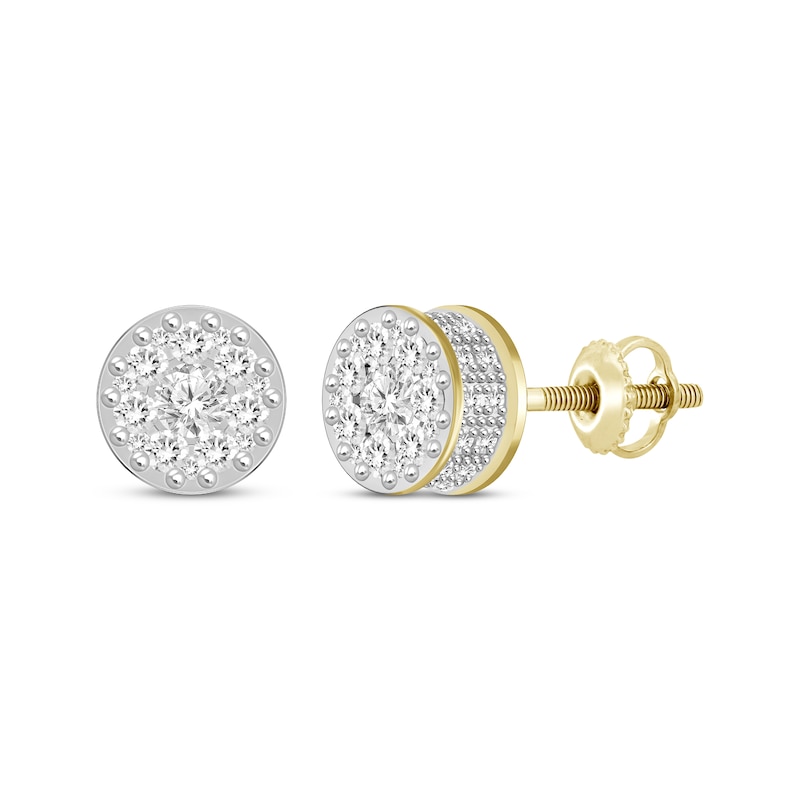 Men's Diamond Double Row Stud Earrings 1/2 ct tw Round-cut Yellow Gold Plated
