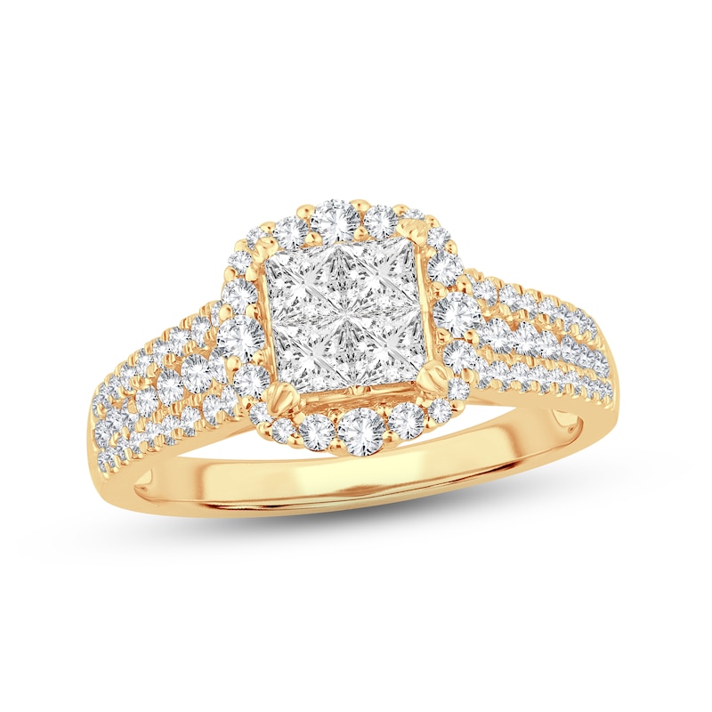 Diamond Engagement Ring 1 ct tw Princess & Round-Cut Yellow Gold Plated