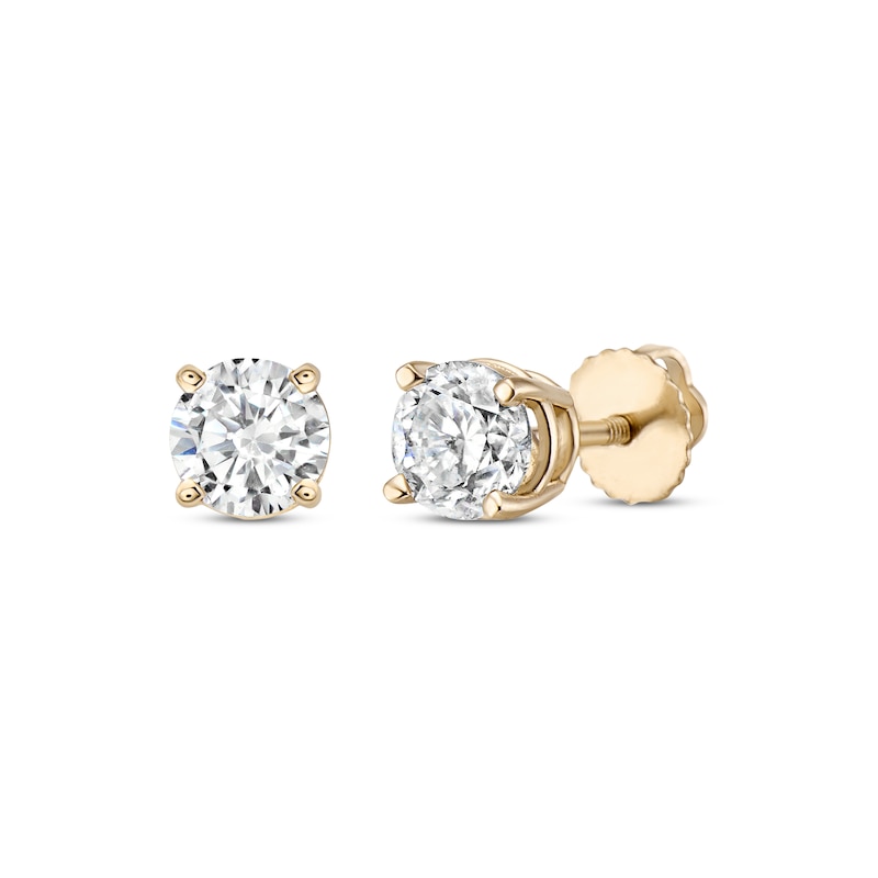 Diamond Solitaire Stud Earrings 1-1/5 ct tw Round-cut Yellow Gold Plated