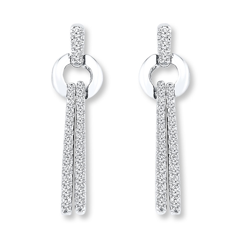 Diamond Dangle Earrings 5/8 ct tw Round-cut White Gold Plated