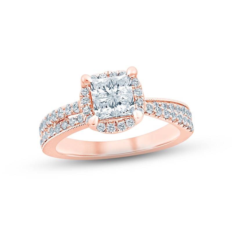 Multi-Diamond Engagement Ring 1 ct tw Princess & Round-cut Rose Gold Plated