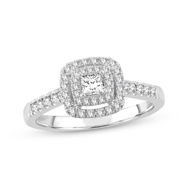 Diamond Engagement Ring 1/2 ct tw Princess & Round-cut White Gold Plated