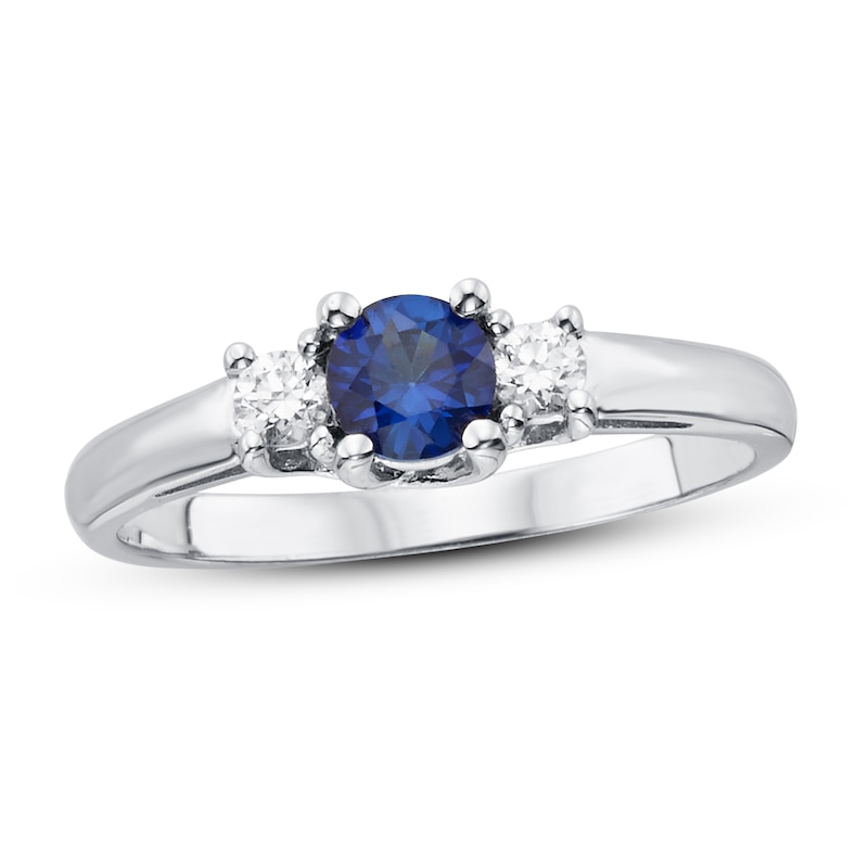Certified Blue Sapphire & Diamond Ring 1/8 ct tw White Gold Plated