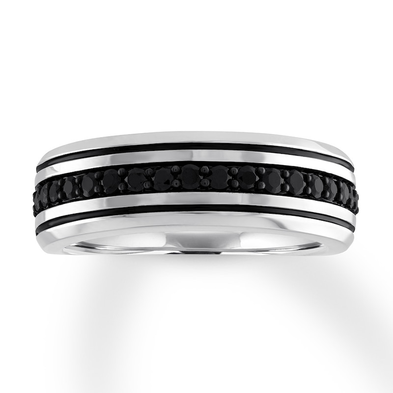 Men's Black Diamond Band 1/2 ct tw Round-cut White Gold Plated