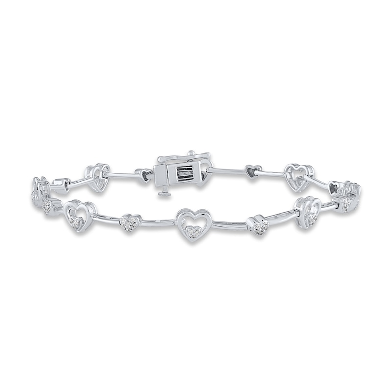 Diamond Heart Bar Bracelet 1/4 ct tw Round-cut White Gold Plated 7"