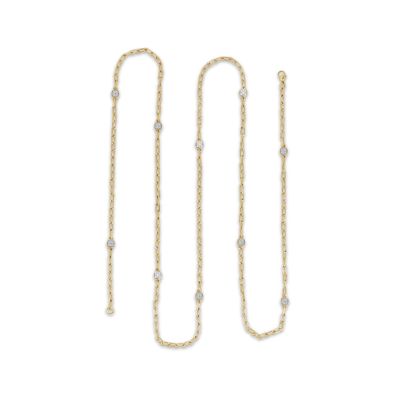 Diamond Station Paperclip Chain Necklace 5/8 ct tw Yellow Gold Plated 36"