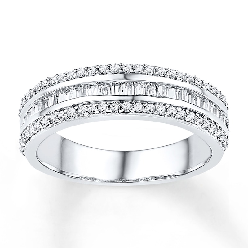 Diamond Anniversary Ring 1 ct tw Baguette-cut White Gold Plated