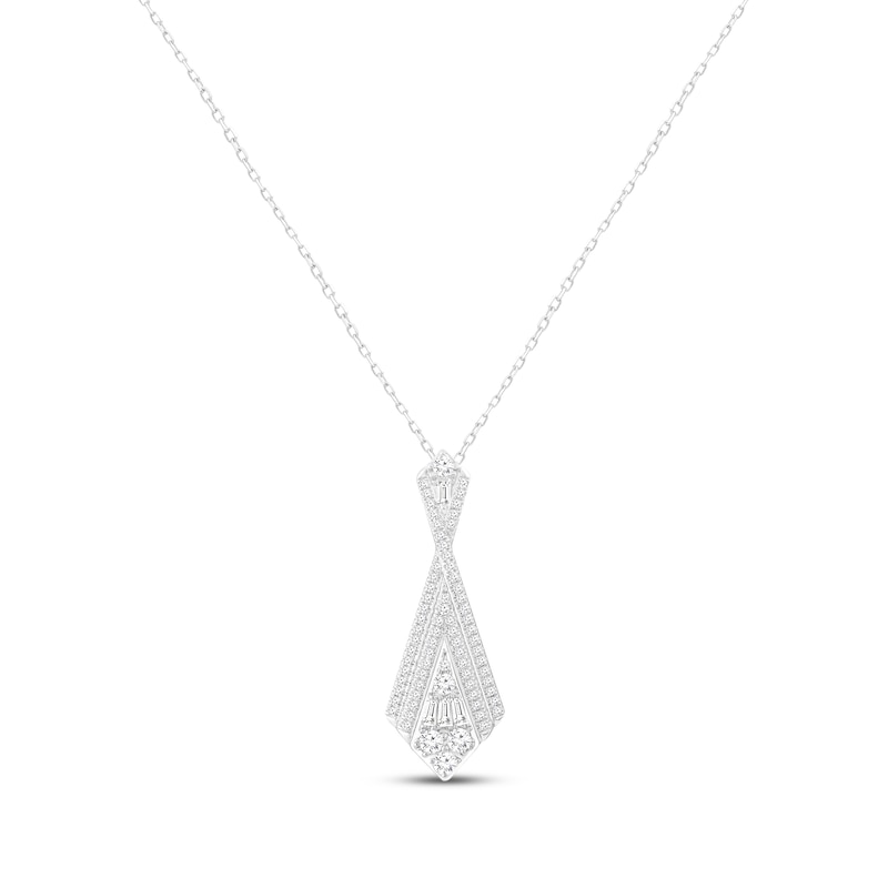 Diamond Kite Necklace 1/2 ct tw Round & Baguette-cut White Gold Plated 18"