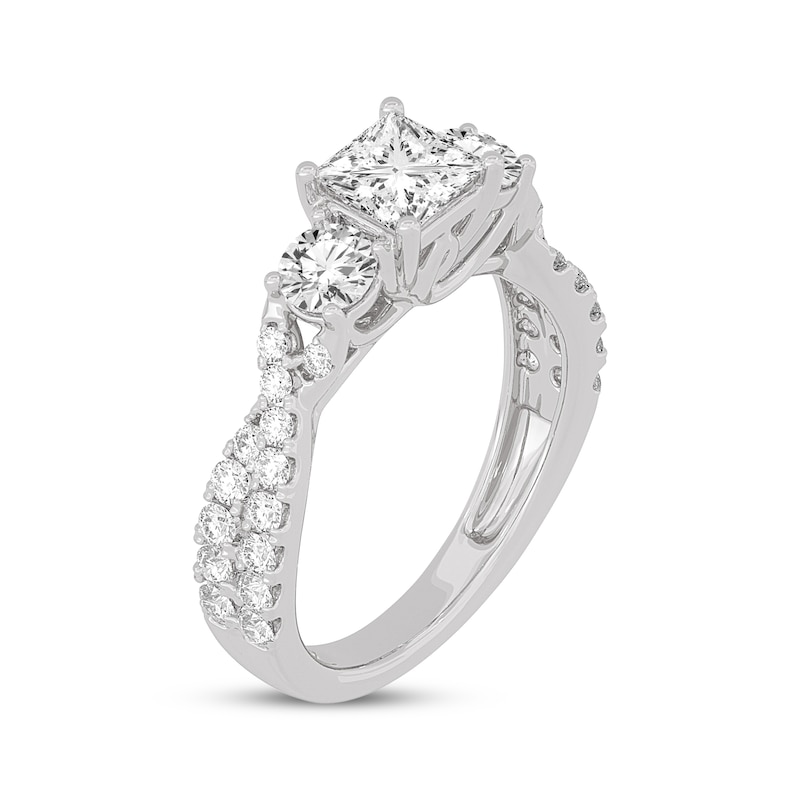 Princess & Round-Cut Three-Stone Diamond Engagement Ring 2 ct tw White Gold Plated