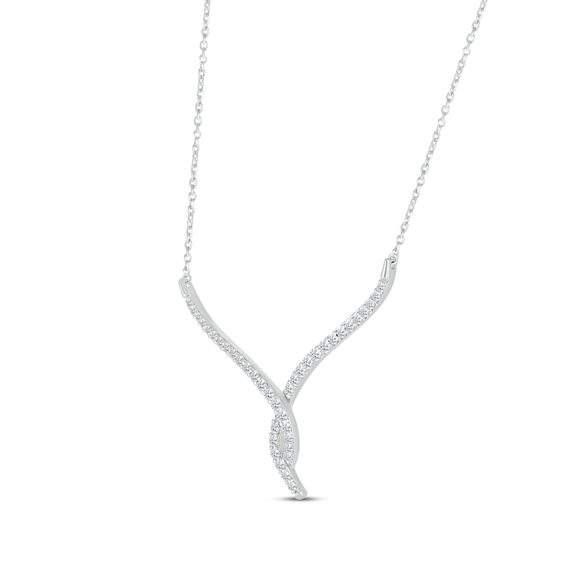 Round-Cut Diamond Twist V Necklace 3/4 ct tw White Gold Plated 18“