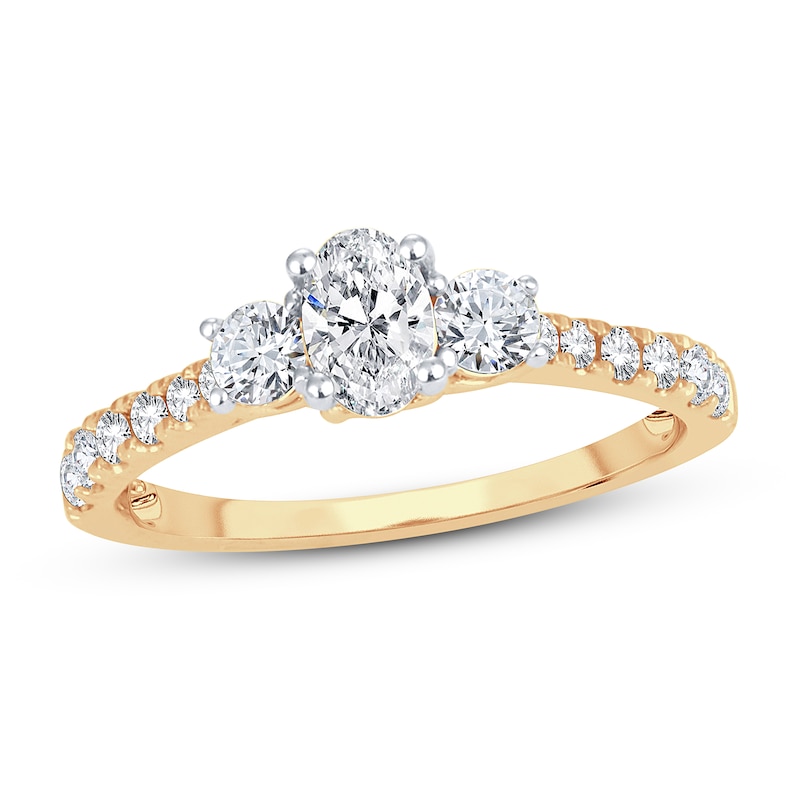 3-Stone Diamond Engagement Ring 1 ct tw Oval & Round Yellow Gold Plated