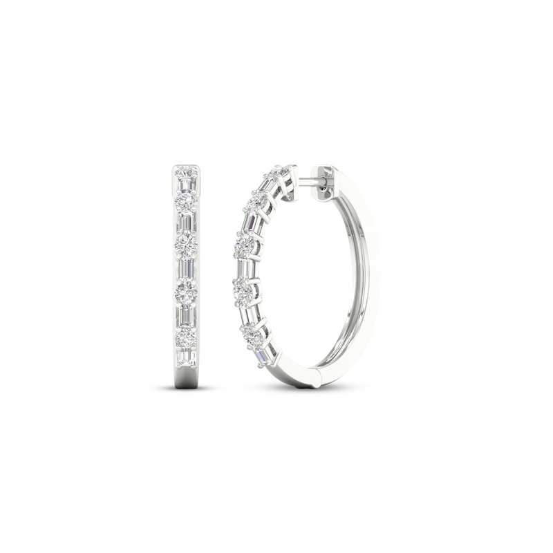Lab-Created Diamonds by Baguette & Round-Cut Hoop Earrings 1 ct tw White Gold Plated