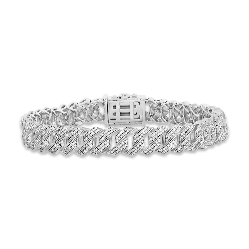 Men's Diamond Angle Curb Bracelet 3 ct tw Round-cut White Gold Plated 8.5"