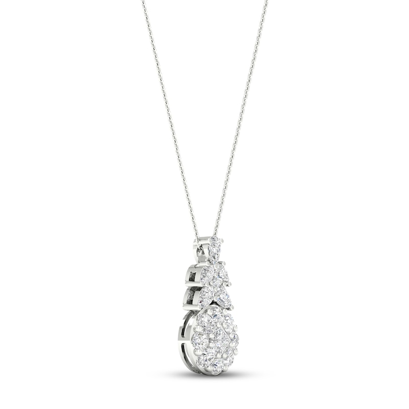 Multi-Diamond Necklace 2 ct tw Pear, Princess, Oval & Round-cut White Gold Plated 18"